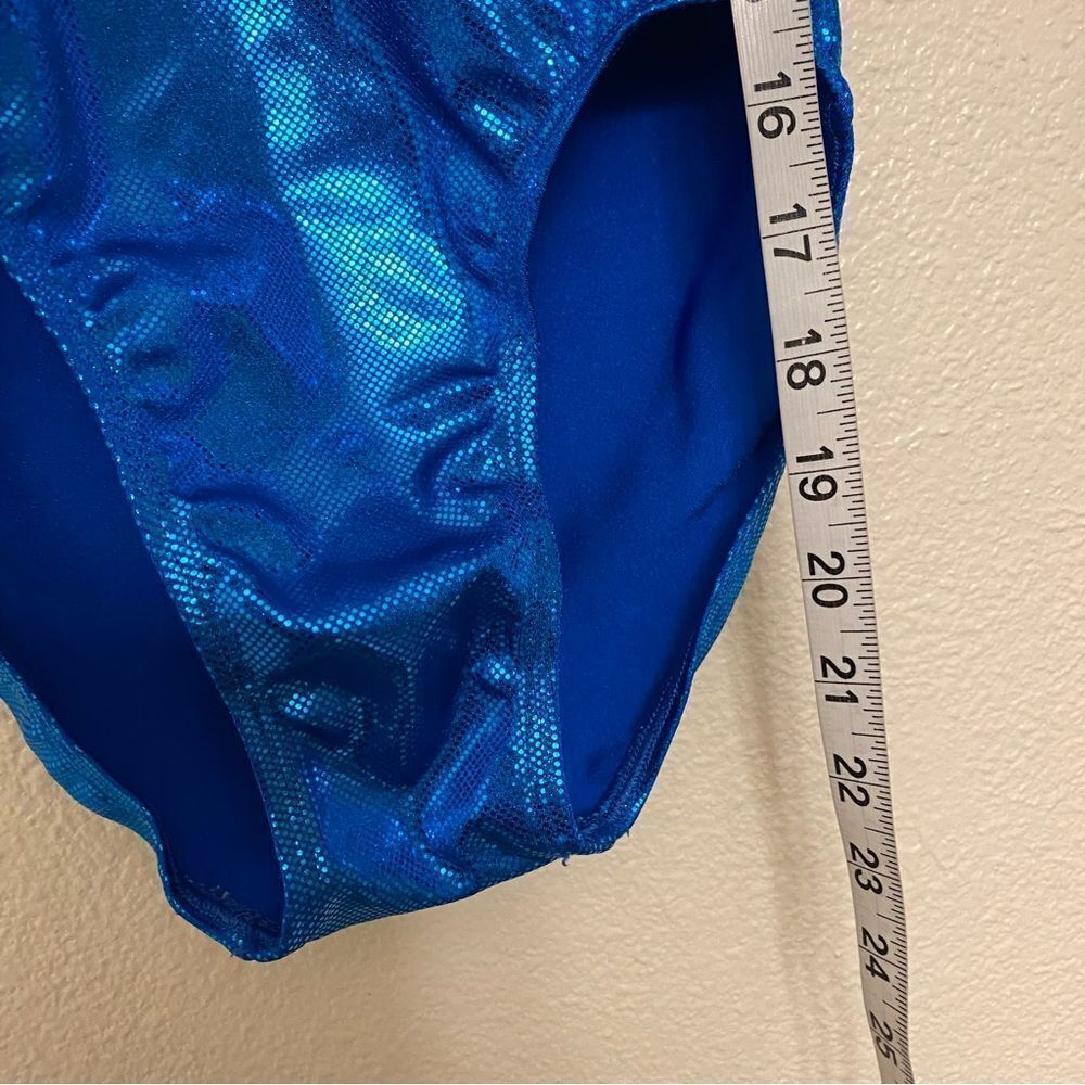 GK elite gymnastic competition leotard 3/4 long sleeve blue silver rhinestone SA - Picture 10 of 12